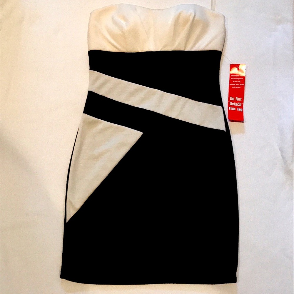 Strapless Black and white mini dress